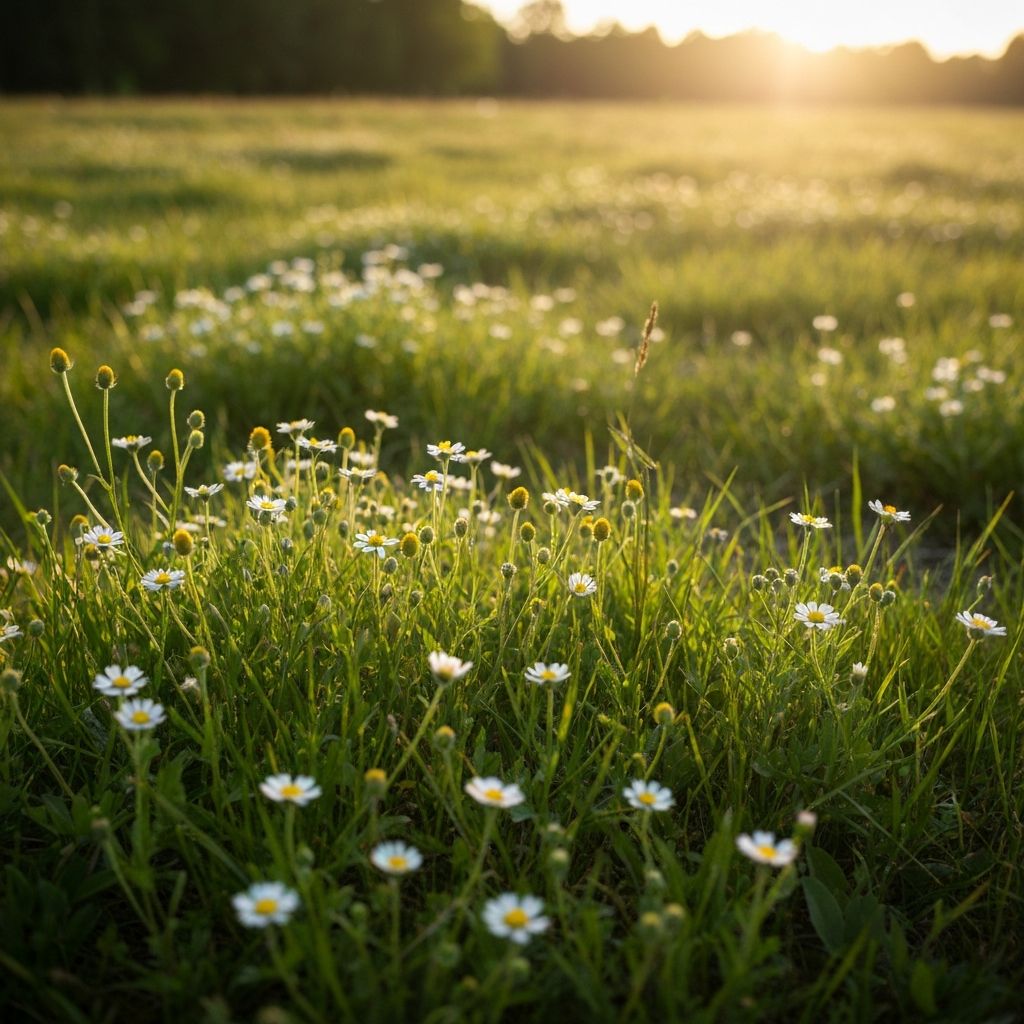 Λιβάδι με αυθόρμητα φυτά που αναπαριστούν φυσικό ισορροπία